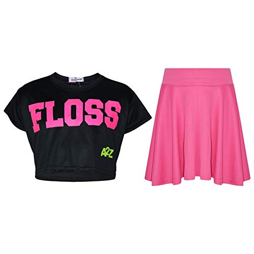 Conjunto de camiseta y falda de patín para niñas de 7 a 8 años en color negro casual