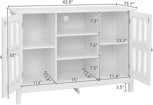 Miniatura 4 de ZSEDP - Credenza de madera de 43 pulgadas y aparador gabinete de almacenamiento de bufé para entrada armario de almacenamiento con puertas