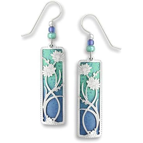 Blue Periwinkle Silver-tone Flower Overlay Dangle Earrings for Women