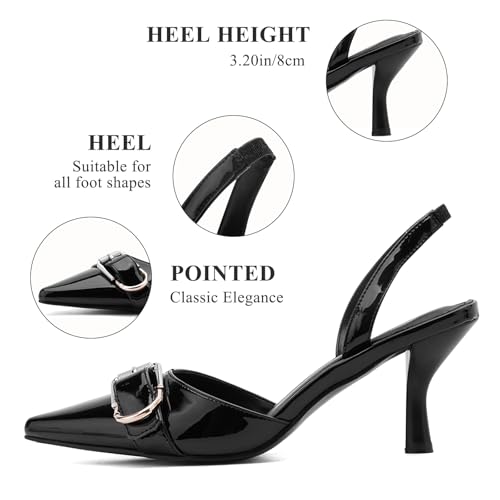 Image of QIV Leopard Kitten Heels Pointed Toe Slingback Heels for Women Closed Toe Pumps with Buckle