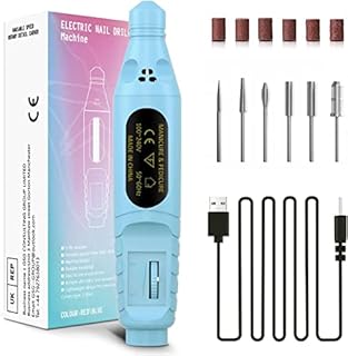 Electric Nail Files, Nail Drills for Acrylic Nails, Portable Adjustable Speed 20000rpm, Manicure Pedicure Set with 6 Drill Bits for Nail Salon DIY Manicure Acrylic Callus Removal (Blue)