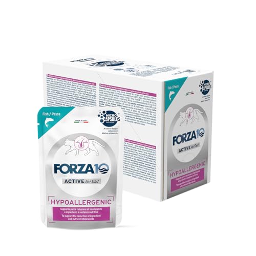 Forza10 Active Vet Diet – Cibo umido ipoallergenico per gatti adulti, pesce, 12 × 80 g