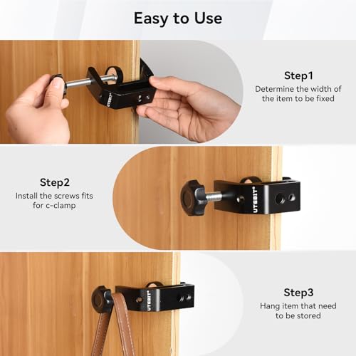 Image of UTEBIT Universal C-Table Clamp with 1 /4 inch and 3 /8 inch Thread, Aluminum Support Clamp Desktop Mount Holder for Range 0.36 inch-2 inch, Versatile Desk Clamp for LCD Monitor Flash Carts Benches Worktables