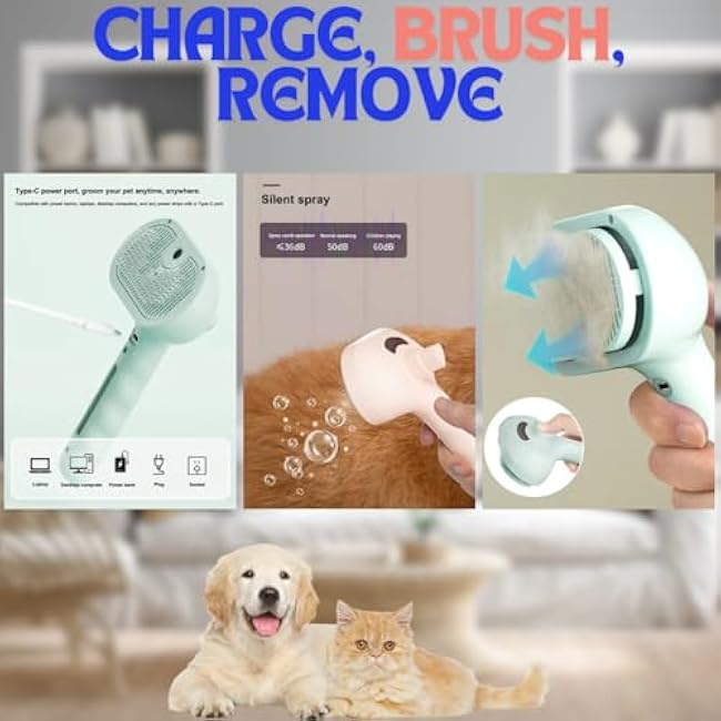 Pet Steam Brush for Cats Dogs, 3-in-1 Cat Grooming Tool with Water Spray and Quick Hair Release Button, Hair Removal Comb for Shedding, Steamy Brush (Pink)-rXDtzn0F