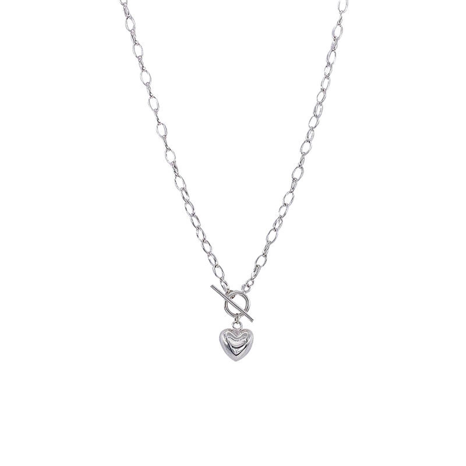 Lucky angelSterling Silver Necklace for Women Trendy Elegant Vintage Glossy LOVE Heart Buckle Design Party Jewelry Wholesale