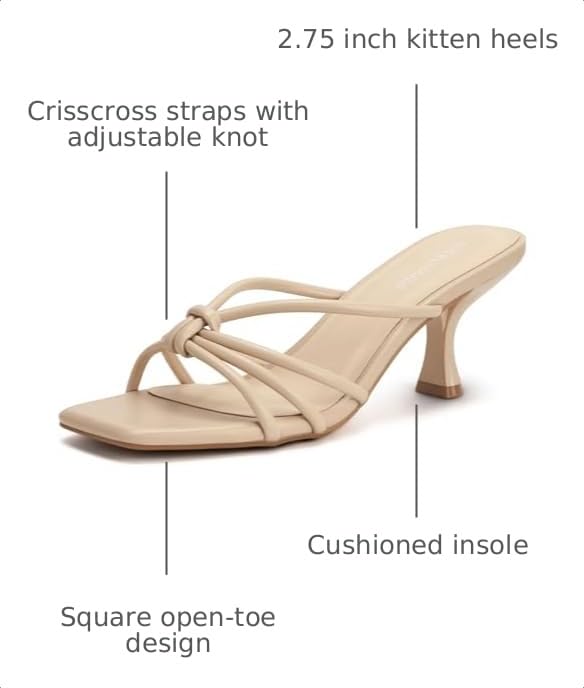 Image of Women's Strappy Square Open Toe Kitten Heels Sandals Knotted Design Summer Fashion Slip On Mule Style