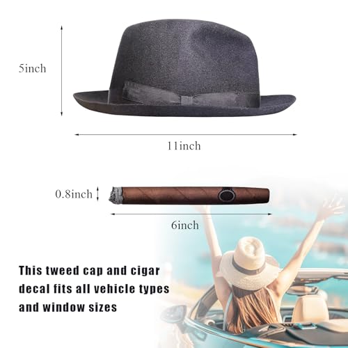 Image of DXNQ Fedora and Cigar Window Decal, Funny Driving Fake with Hat and Cigar Car Stickers, Waterproof Driving Crooner Decals for Vehicle Window Windshield, Car Decor Accessories (Style B)
