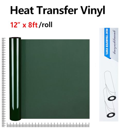 Image of guangyintong Dark Green Heat Transfer Vinyl HTV Rolls, 12 inch x 8ft Dark Green Iron on Vinyl for T-Shirts Glossy Surface HTV Vinyl for All Cutter Machines Easy to Cut & Weed for Heat Vinyl Design