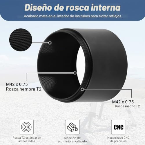 Adaptador de tubo de extensión M42 x 0.75 para ampliar distancia focal en astrofotografía 4