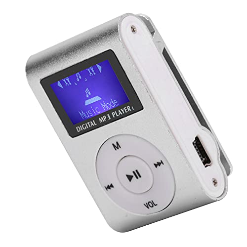 Mini Lettore Musicale MP3 da 32 GB, Lettore MP3 con Display LCD Mini, Lettore MP3 con Clip Posteriore Lettore Musicale Sportivo con Scheda TF Soppurt Audio da 3,5 Mm(d'Argento)