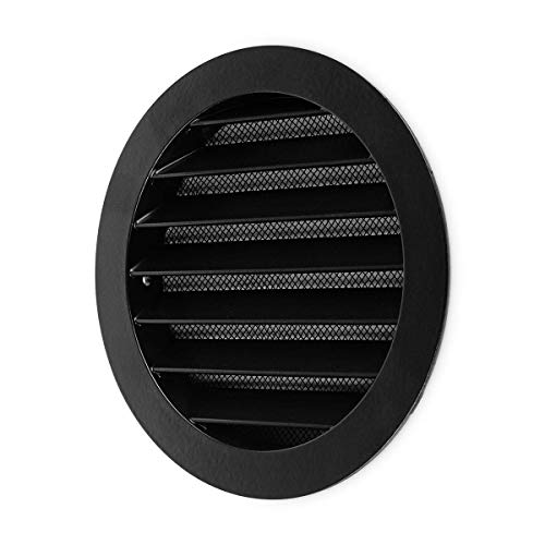 calimaero WSGB Grille Aération Noire 125 mm Grille Murale/Plafond Avec Moustiquaire Alu (Fine 2mm) Grille Ventilation Exterieur, Intérieur/Fonte d'aluminium/Grill Rond
