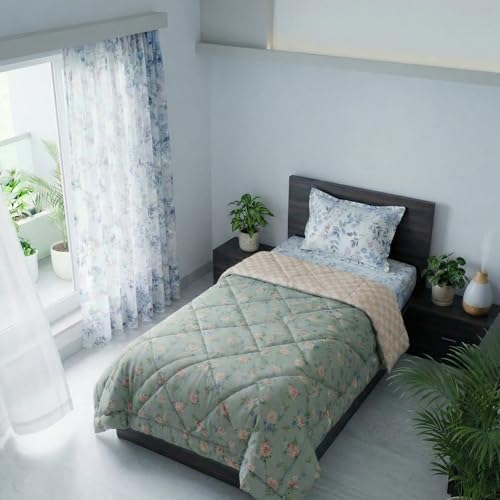 Image of Mafatlal Tulip Premium 120 GSM Quilted Comforter for Single Bed | Reversible, AC Blanket & Skin Friendly | 60 x 90 Inch | Pistachio Green