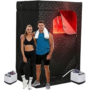 Garvee 2 Person Infrared Sauna, Portable Sauna for Home with 2 Steamer, 2 Folding Chair, Remote Control, 9 Temp Levels & 99 Min Timer, 35" x 48" x 71", Black