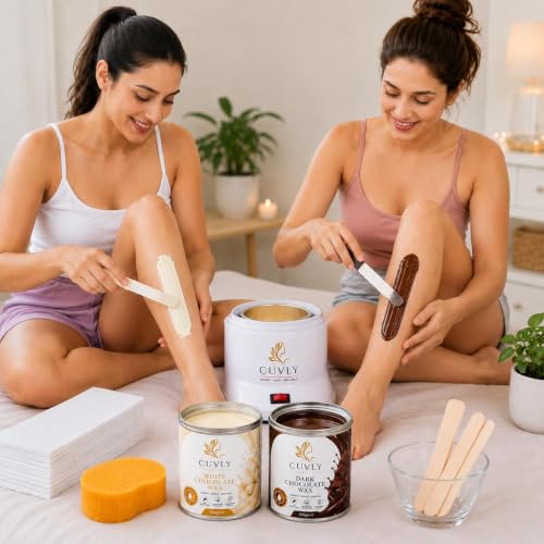 Image of Wax Heater Wax For Women Hot CreamWax | White Chocolate 550gm Chocolate Wax 550gm Wax strip and Knife, Sponge For Legs, Arms, Underarms, Bikini | At Home Quick And Easy Hair Removal | For Sensitive Skin | Women (Wax Combo Kit Heater)