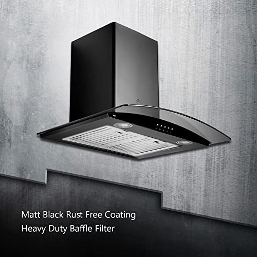 Image of KAFF LUXOR DHC 60 Heavy Duty Baffle Filter Auto Clean Curved Glass Kitchen Chimney 60 CM with 1000 m3 /hr Suction Capacity, Soft Push Buttons, Energy Saving Frosted LED Lights (Black)