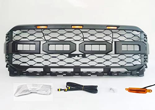 Front Grille Compatible with F150 2021 2022 2023, Raptor Style Grille Matte Black,Fit for Trucks with Front Camera