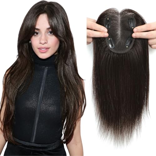 12-Inch Human Hair Topper for Thinning Hair - 10x12cm Silk Base Hair Piece for Women in Dark Brown (2#), 12inch
