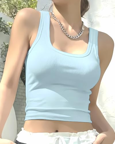 Image of 95% Cotton, 5% Lycra Women's and Girls Solid Ribbed Square Neck Tank Top | Tanktop for Women | Sleeveless Top | Crop Tanktop | Ribbed Tank Top