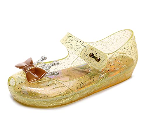 Jelly Shoes for Girls Princess Dress Up Flat Sandals for Toddler Cosplay Clear Glitter Jellies Mary Janes with Bow/Crown - Main Image