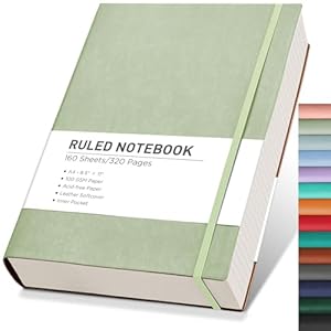 RETTACY Journaling Notebooks, A4 Lined Notebook Journal with 320 Pages, 8.5″ × 11″, Large Size, Notebook Journal for Work, School, Writing, Leather Softcover, 100 GSM Thick Paper (Light Green)