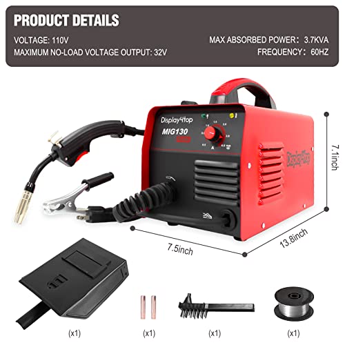 Display4Top Mig Welder, 130A Portable Welding Machine, Flux Core Wire Welder, Mig 130 Automatic Feed Welding Machine Equipment With Mask - 110V #TOP3
