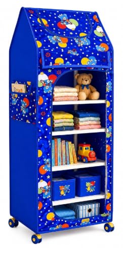 Image of HYSEYY Baby Wardrobe Plastic Kids Storage Rack with Fabric Cover & Wheels | 6-Tier Plastic Shelves Organizer | Toy, Book & Clothes Storage Cabinet for Kids Room