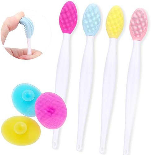 Silicone Facial Cleansing Brush 4 Double-Sided Lip or Nose Brushes with 3 Manual Face Wash Pad Exfoliating Exfoliating Blackhead Remove Cleaner