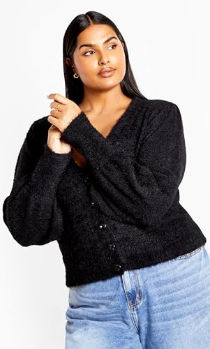City Chic Women's Plus Size Cardi Fluffy Button 5