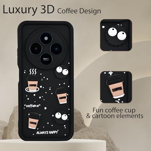 Image of DARKFIT Back Case Cover Compatible for Poco M7 5G / Redmi 14C | Cute Fun Cartoon 3D Ball | Coffee Silicone Case | Camera & Body Protection | Shock Proof | for Poco M7 5G / Redmi 14C | Color Black