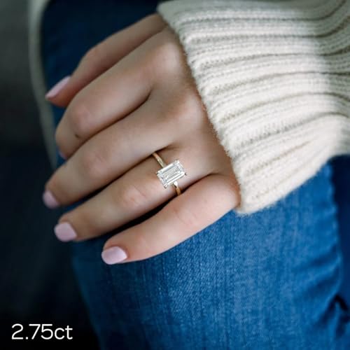 2.5ct Emerald Cut Moissanite Engagement Ring for Women D Color VVS1 Lab Created Solitaire Wedding Ring in Delicate Setting Valentine’s Day Gift4