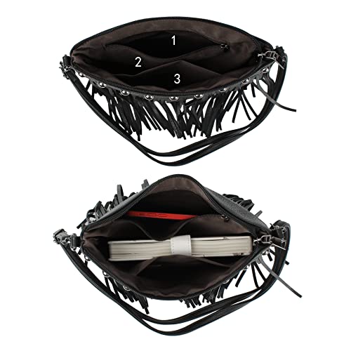 Image of Hoce Women's Leather Fringe Messenger Bag Large Hobo Crossbody Tassel Shoulder Bags, Gift for Mom Wife Girlfriend