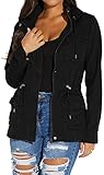 VisiChenup Women's Casual Military Jacket Lightweight Utility Long Sleeves Drawstring Classic Solid Color Jackets with Zipper Pockets