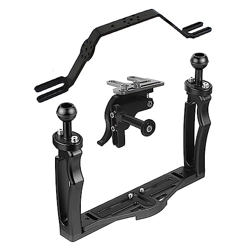 JAGTRADE Aluminium Alloy Underwater Video Light Stabilizer Tray Diving Light Stand Tray with Two Ball Handle for Action Cameras, Black