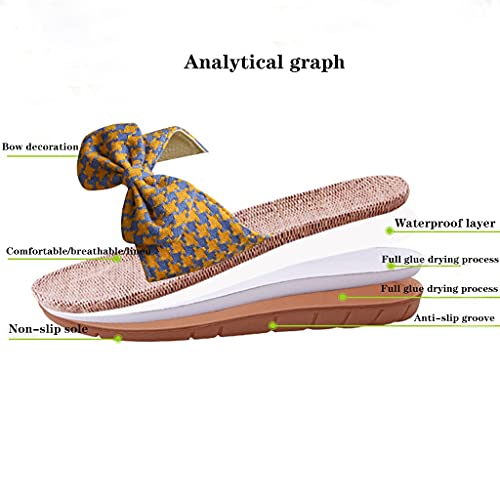 Slippers for Women Linen Beach Shoes Sandals with Bow Skidproof Indoor Slippers for Summer Men Flip Flops Sweat-Absorbing and Breathable Slippers Open Toe Sandals (Color : Blue1, Size : EUR37-38)4