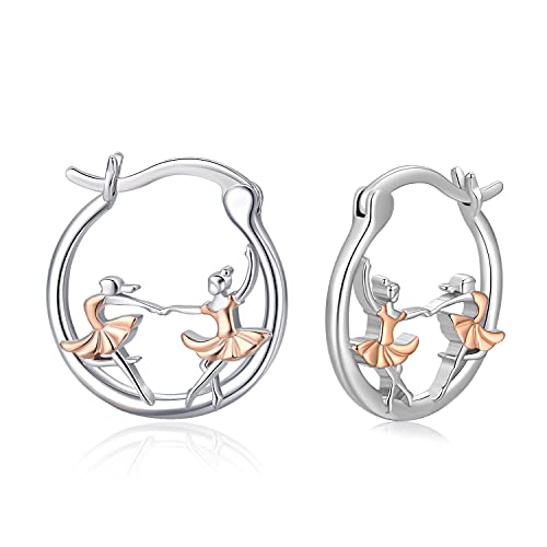 Hypoallergenic Dance Earrings Sterling Silver Ballerina Huggie Hoop Earrings Cartilage Earrings for Sensitive Ears Ballet Dancer Gifts for Women Girls