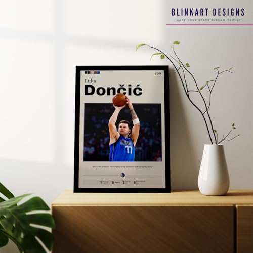 Image of BLINKART Luka Doncic | Nba Basketball Player | Synthetic Wood Photo Framed Wall Hanging Poster Room & Office Bedroom Living Boys And Girl Room Home Wall Hanging | 12x18 Inches