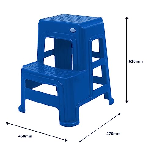 Image of SKYGLAMOUR Supreme Plastic Multi-Purpose Step Stool for Kitchen and Office Use with Weight Bearing Capacity of 150 Kg | 2 Step Stool for Home |Color: French Blue; Set of 1