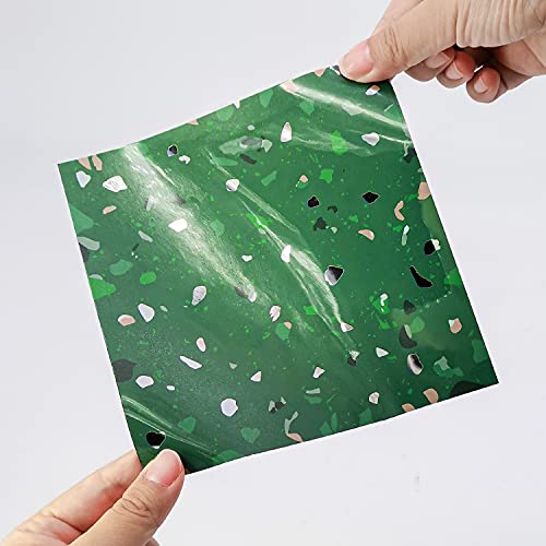 24pcs Kitchen Bathroom Marble Wall Tile Stickers, Hiser DIY Rectangle 3D Terrazzo Mosaic Decals Sticker for Kitchen Living Room Bathroom Home Decor Self-Adhesive, 15x15cm (Emerald)