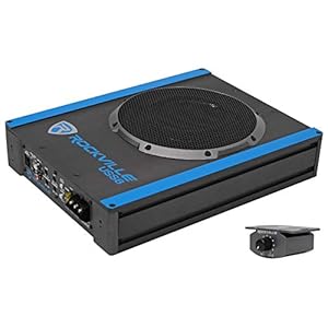 Rockville USS8 8″ 600w Slim Under-Seat Active Powered Car/Truck Subwoofer Sub, Black