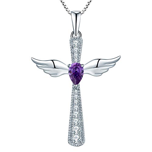 Collier croix aile d'ange avec pierre de naissance, le cadeau d'anniversaire idéal
