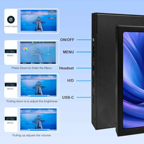 Image of 8 Inch Portable Mini Monitor 1280x800 IPS Display | Supports Mini H /D USB-C Video Input Plug & Play Image Rotaition Mirror Display Tempered Glass Protection