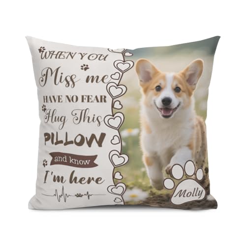 AnJeey Personalised Dog Memorial Pillow - Custom Photo & Name Double-Sided Printed - In Loving Memory Keepsake, Sympathy Gift for Pet Loss of Dog Owners