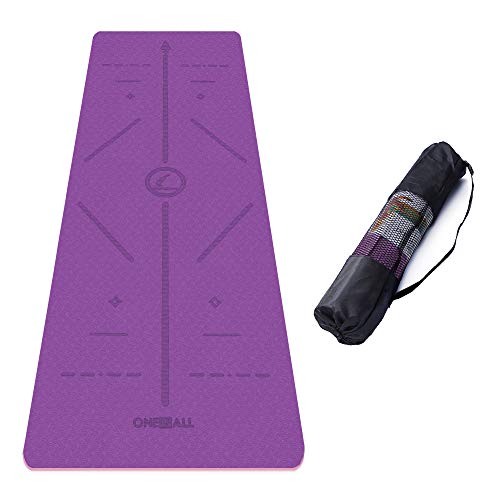Yoga Mats | Thick Nonslip Yoga Mat with Alignment Lines | TPE Travel Yoga Mat | 1/4inch Fitness Hot Yoga Exercise Mat Pilates Mat | with Carrying Strap & Bag for Yoga/Pilates/Home Gym/Floor Exercise