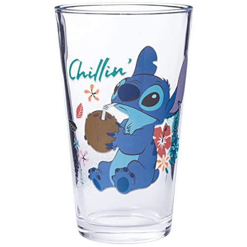 Image of Silver Buffalo Lilo and Stitch Tropical Chillin Ohana 4-Pack. Pint Glass Set, 16-Ounces
