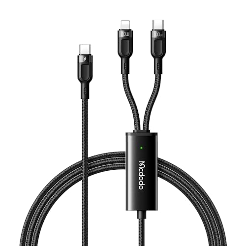 Mcdodo USB C PD 急速充電 1.2m ケーブル 2台同時充電&高速データ転送 ライトニング 20W + Type C 100W LED表示ライト付き 高耐久ナイロン編み iphone/Android対応