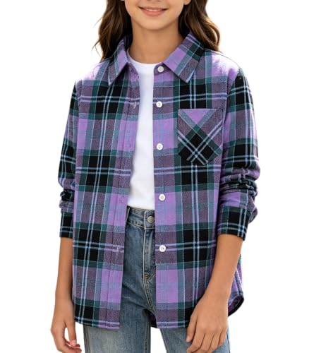 Image of SANGTREE Women and Girls Long Sleeve Flannel Casual Button Down Plaid Shirt