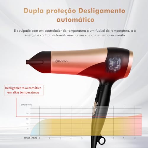 Secador de Cabelo, Equipado com Concentrador de Ar e Difusor, Voltagem Ajustável, 127/220V, 1200/180