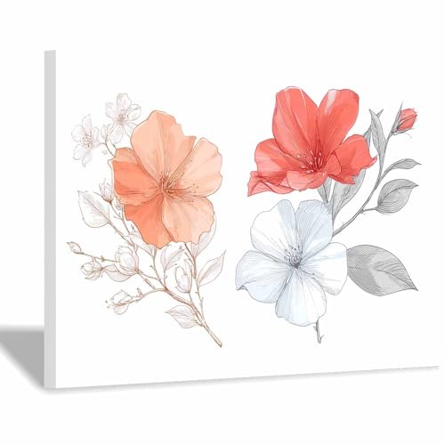 DunPei Quadro Moderno su Tela con Forme Floreali Geometriche, Fiori famosi Design Grafico per un Arredamento Contemporaneo(bianco)-30x45cm Incorniciato