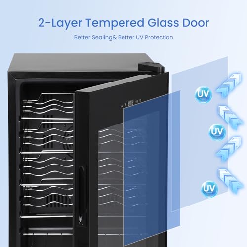 GarveeHome Wine Cooler Refrigerator 24 Bottles, Compressor Freestanding Beverage Wine Fride For Red, Champagne or Sparkling Wine 40°F to 65°F Digital Temperature Control Full Glass Door, Black