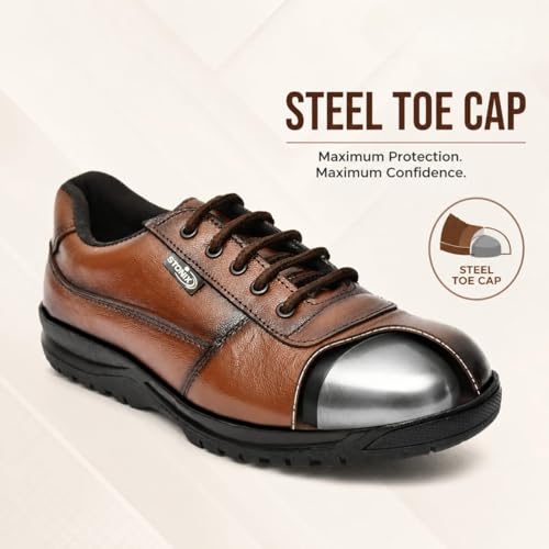 Image of STONIX DR001 Safety Shoes for Men, Lightweight Industrial Shoes | Anti-Slip, Oil Resistant, Steel Toe, Shockproof Work | Comfortable for Construction & Factory Use, Black | Brown